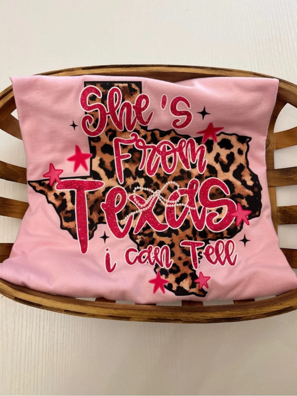 Bella Canvas Pink Leopard She’s from Texas I Can Tell T-Shirt